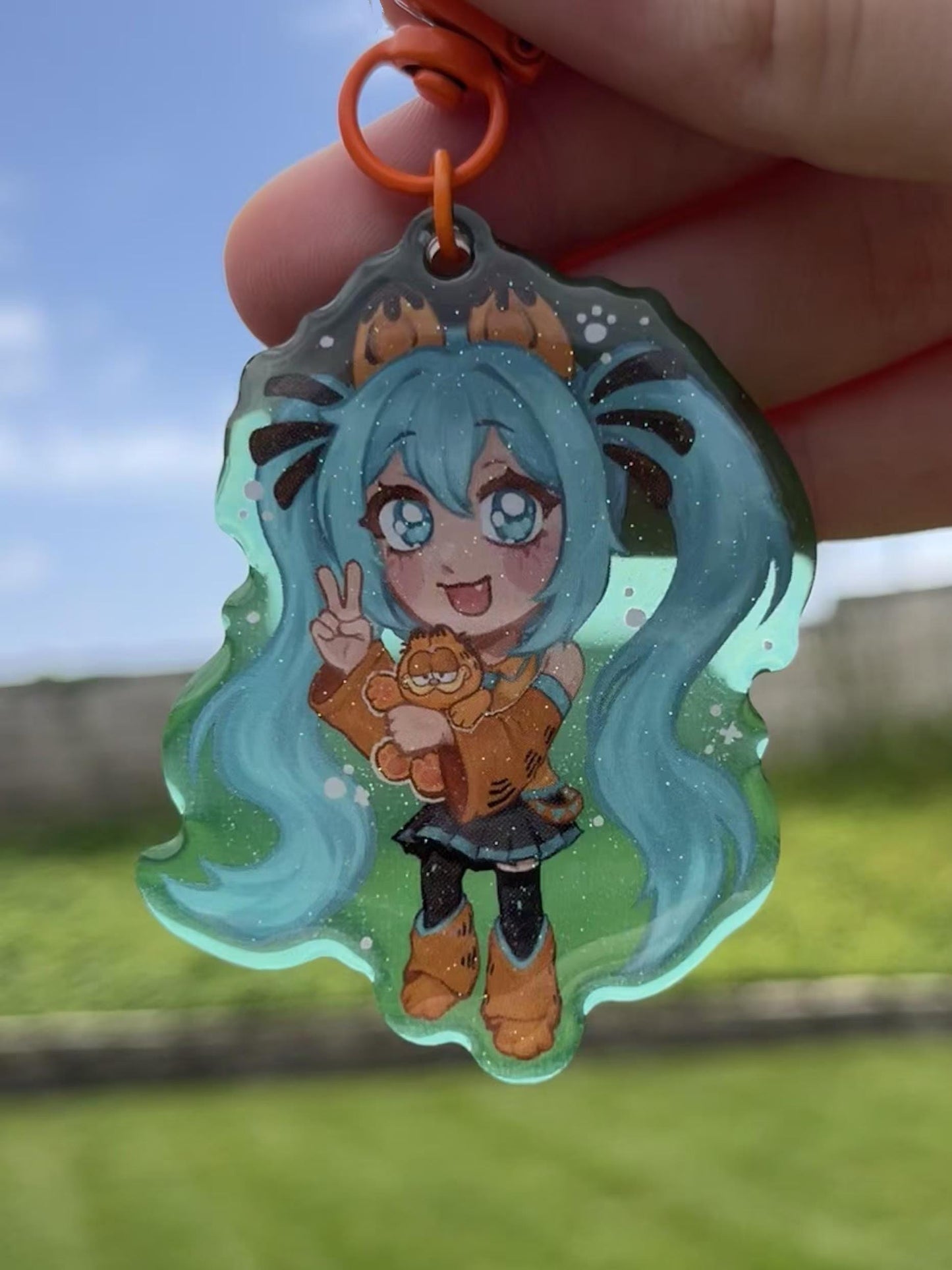 Lasagna Orange Cat Miku Keychain