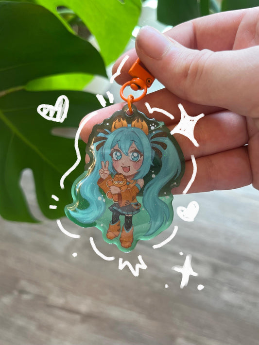 Lasagna Orange Cat Miku Keychain