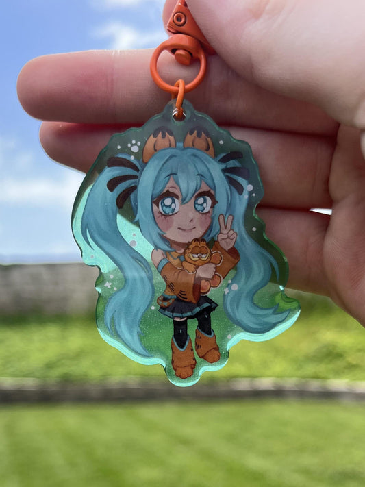Lasagna Orange Cat Miku Keychain