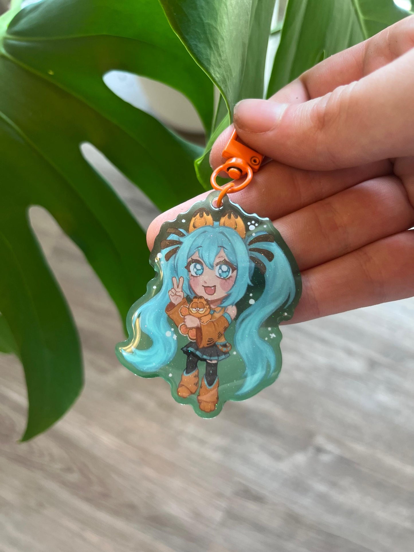 Lasagna Orange Cat Miku Keychain